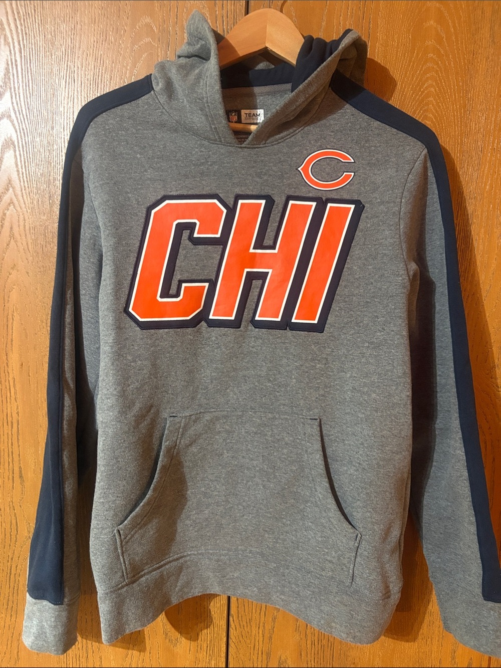 NFL Chicago Bears Gray Hoodie with Orange Lettering and Navy Trim